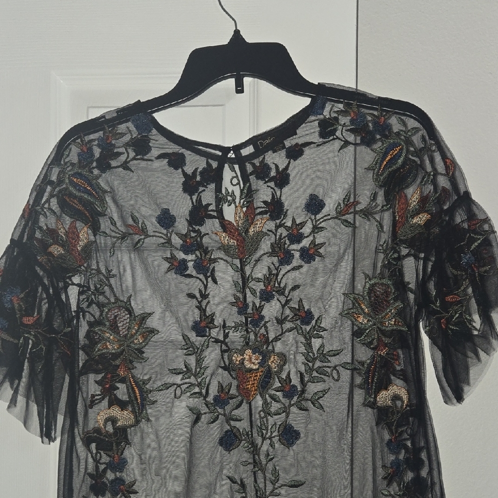 Dalia Collection Black Floral Embroidered Blouse